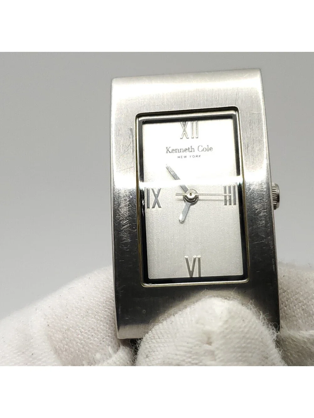 Kenneth Cole New York 20mm Womens Rectangle Quartz Watch Silver Tone New Battery